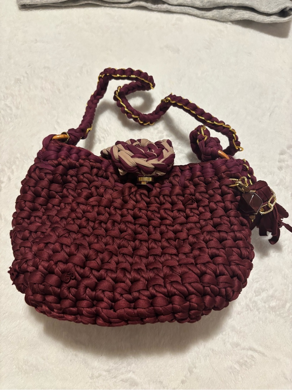 Handmade Woven Women’s Shoulder Bag - Burgundy